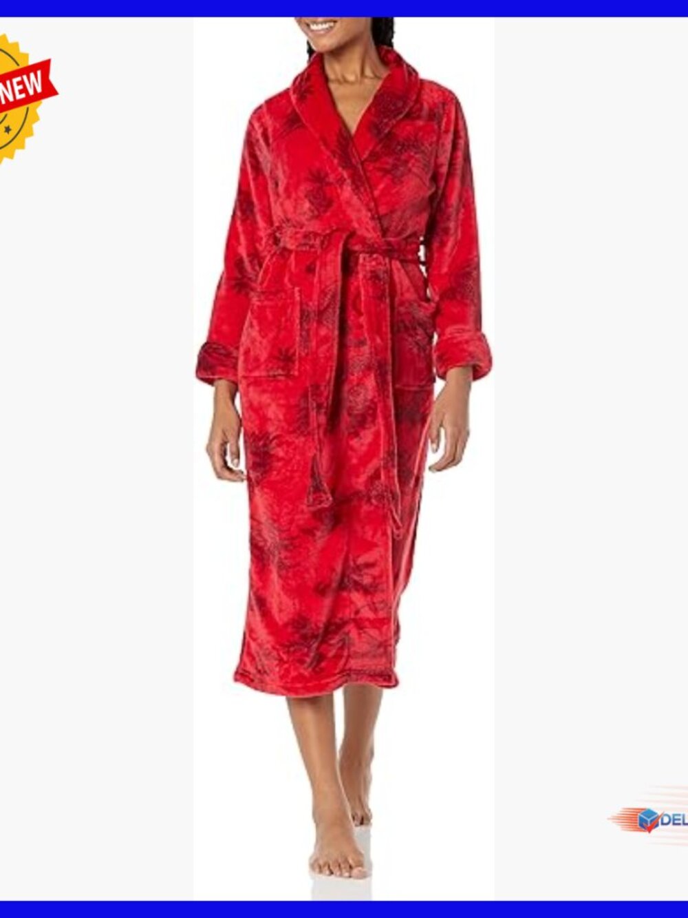 Plush Long Sleeve Robe with Belted Tie Waist, 52" Length